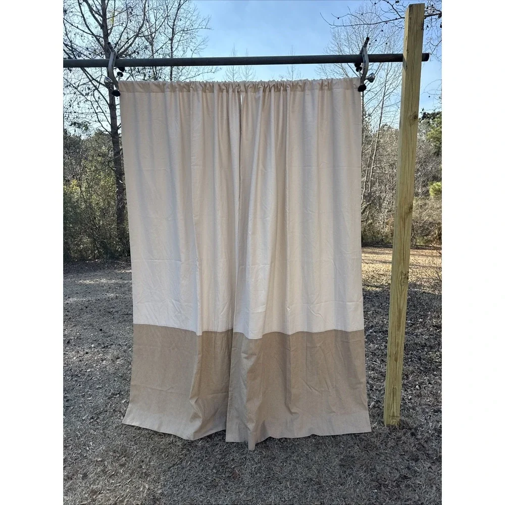 Pottery Barn 55% Linen 45% Cotton Beige On Tan 50 X 96